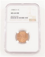 NGC GRADED 1988-D LINCOLN PENNY MS64RB