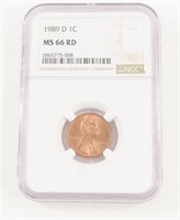 NGC GRADED 1989-D LINCOLN PENNY MS66RD
