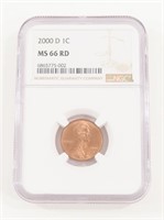 NGC GRADED 2000-D LINCOLN PENNY MS66RD
