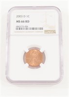 NGC GRADED 2003-D LINCOLN PENNY MS66RD