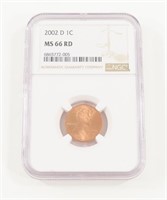 NGC GRADED 2002-D LINCOLN PENNY MS66RD