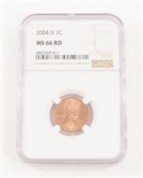 NGC GRADED 2004-D LINCOLN PENNY MS66RD