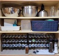 CONTENTS OF CABINET- SPICES, STAINLESS BOWLS