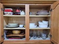 CONTENTS OF CABINET- GLASSWARE, BAKING DISHES,
