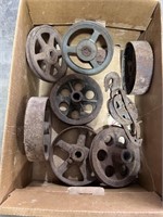 8 Vintage Cast Iron Pulleys