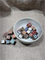 Large Pottery Bowl With Wooden Blocks