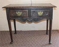 Carved 2 drawer stand 34 X 17.5 X 28"H