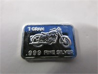 1 gram bar of .999 fine silver