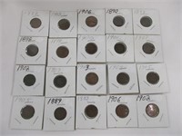 20 Indian head pennies, 1882 to 1907