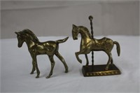 Two brass horses, 4.5 X 5.25 & 4.5 X 4"H