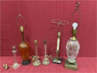6 vintage lamp base, crystal and mid century