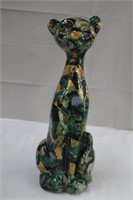 Vintage ceramic glazed decoupage cat, 15.5"H