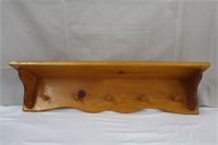 Pine shelf with 5 hooks, 32.25 X 8 X 7"H