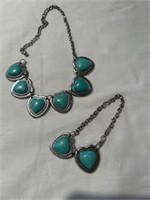 Heart shaped turquoise link choker & bracelet