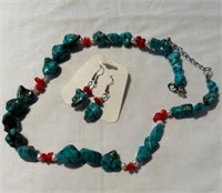 Coral & turquoise bead necklace with matching