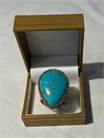 Blue turquoise stone tear drop ring stamped