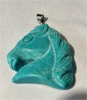 Carved horse head stone pendant, 2 X 2.5",