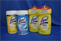 Two Lysol wipes, 80 ct and two bottles of Lysol