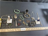 Random Jewelry one is marked 925, Keys, Spoon, &