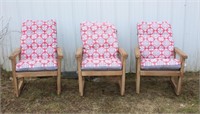 3 Wood deck chairs with removable cushions