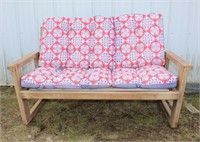 Wood bench with removable cushions