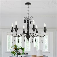 BONLICHT Farmhouse Chandelier Black  6 Lights