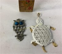 Necklace pieces owl, turtle