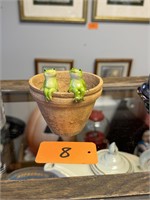 Vintage Clay Planter with Sitting Frogs