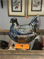Vintage Carnival Glass Hen on Nest