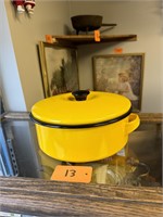 Vintage Yellow Enamelware  Pot