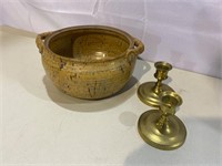 Pottery Bowl & brass