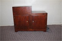 Hand crafted oak two door stereo stand with