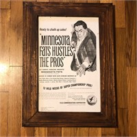 Framed 1967 Minnesota Fats Billiards Promo Ad