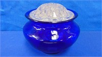 Cobalt Blue Flower Bowl With Glass Frog