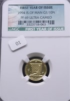 1994 ISLE OF MAN NGC PF69UC 1/10 OZ .999 GOLD