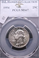 1954 PCGS MS67 WASHINGTON QUARTER  RARE GARDE