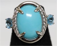 STERLING SILVER TURQUOISE/BLUE TOPAZ  RING    SIZE