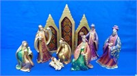 Vintage Porcelain Nativity Set With Altar ,