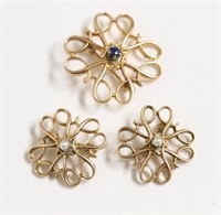 10K GOLD BROACHES  2 W/PEARLS 1/BLUE SAPPHIRE