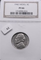 1942 NGC PROOF 66 JEFFFERSON NICKEL