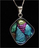 STERLING SILVER NECKLACE W/ STERLING GLASS PENDANT