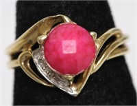 10K GOLD PINK STONE SING  SIZE 7