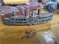Antique Paddle Wheel Cast Iron Bank Boat