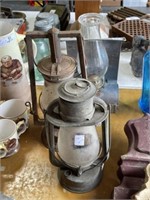 Vintage Tin Oil Lamp & 2 Barn Lamps