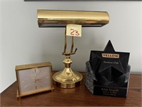 Desk Lamp, Stone Award & Desk Clock