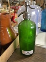Green Glass Seltzer Bottle with Cap