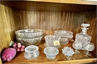Crystal, Glassware & Decor Items on Shelf