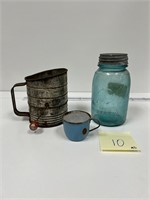 Vintage Flour Sifter Ball Jar Enamel Cup
