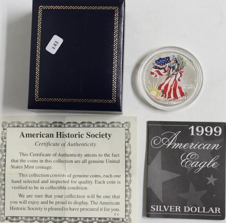 1999 COLORIZED SILVER EGALE W BOX PAPERS