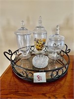 Glass Base Serving Tray w/ Candy Dishes & Coasters